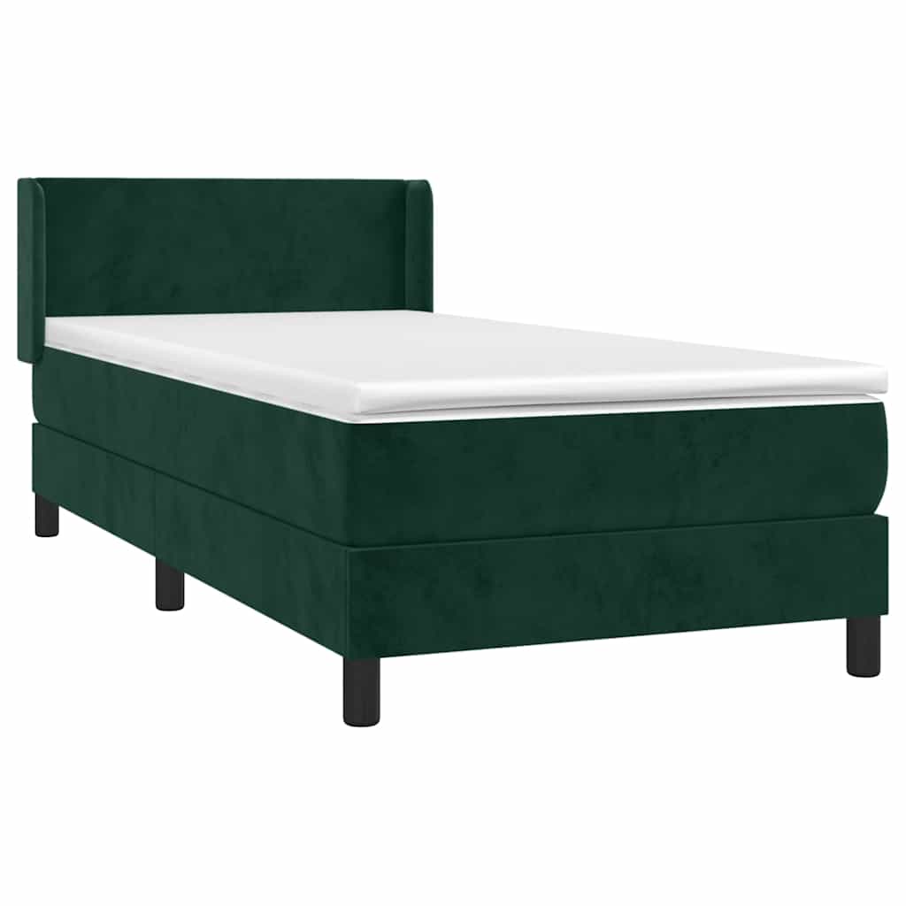 vidaXL Κρεβάτι Boxspring με Στρώμα Σκούρο Πράσινο 90x200 εκ. Βελούδινο