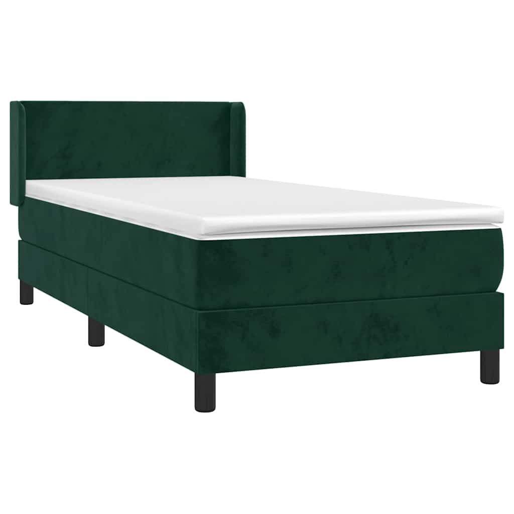 vidaXL Κρεβάτι Boxspring με Στρώμα Σκούρο Πράσινο 100x200εκ. Βελούδινο