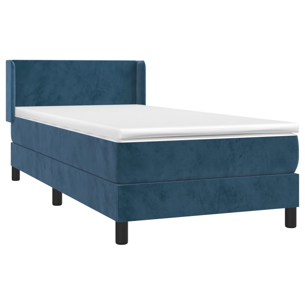 vidaXL Κρεβάτι Boxspring με Στρώμα Σκούρο Μπλε 100x200 εκ. Βελούδινο