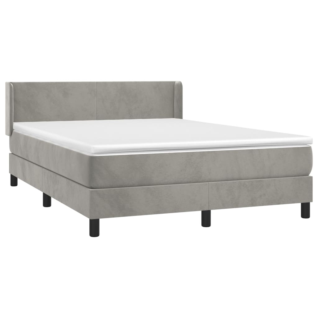 vidaXL Κρεβάτι Boxspring με Στρώμα Ανοιχτό Γκρι 140x190 εκ. Βελούδινο