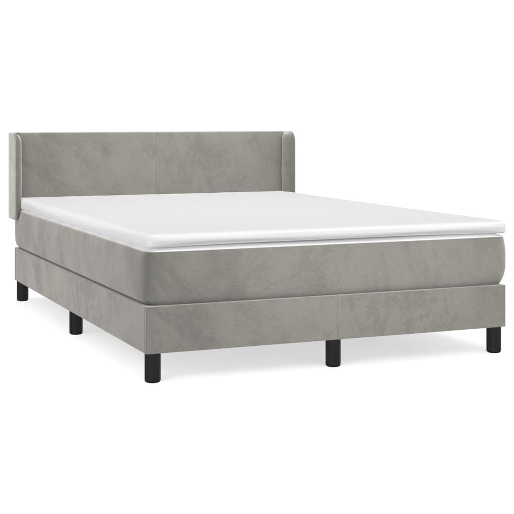 vidaXL Κρεβάτι Boxspring με Στρώμα Ανοιχτό Γκρι 140x200 εκ. Βελούδινο
