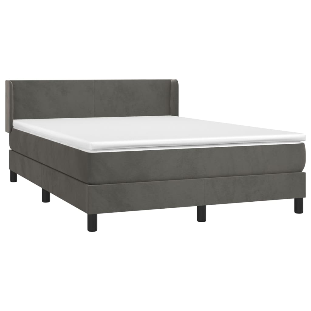 vidaXL Κρεβάτι Boxspring με Στρώμα Σκούρο Γκρι 140x200 εκ. Βελούδινο