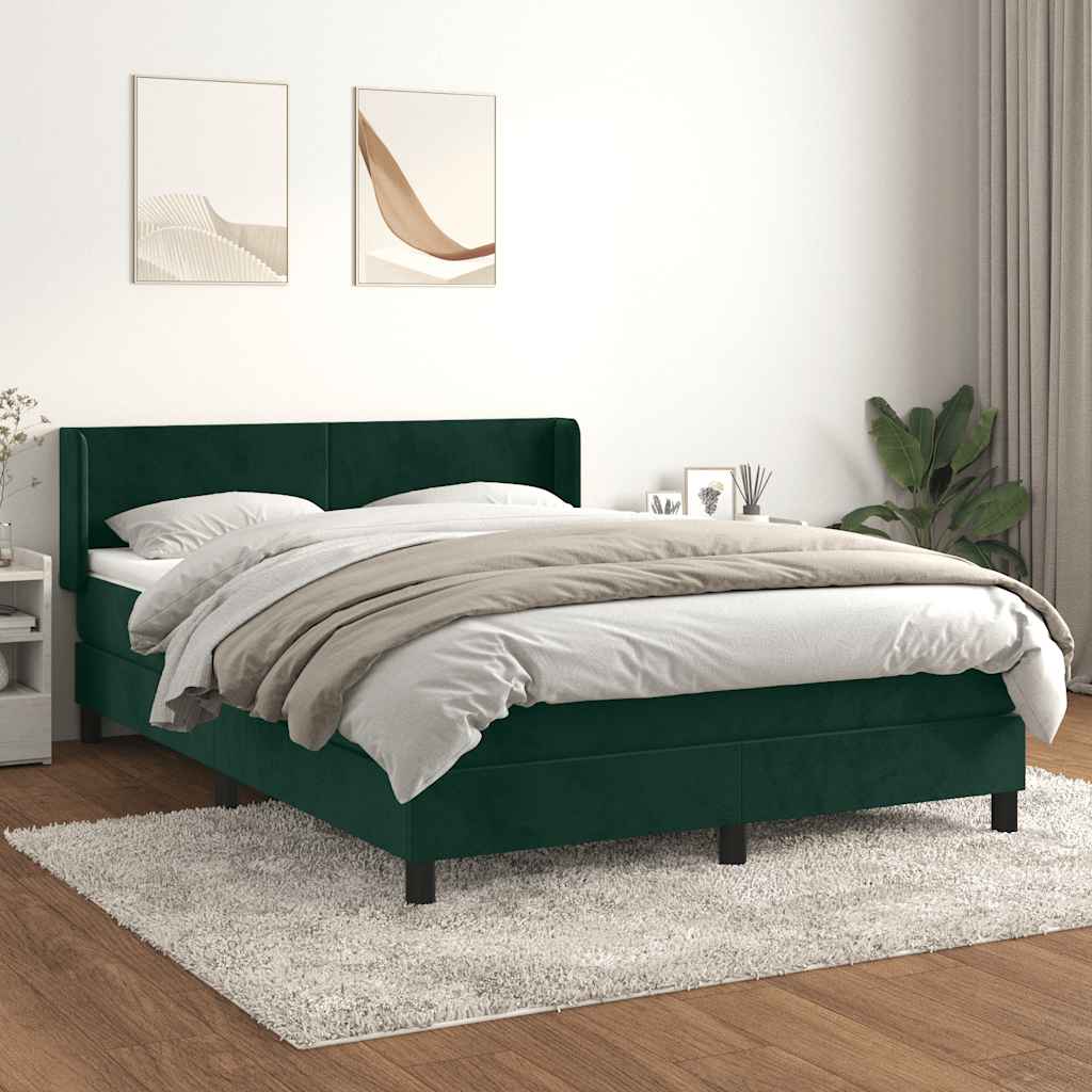 vidaXL Κρεβάτι Boxspring με Στρώμα Σκούρο Πράσινο 140x200εκ. Βελούδινο