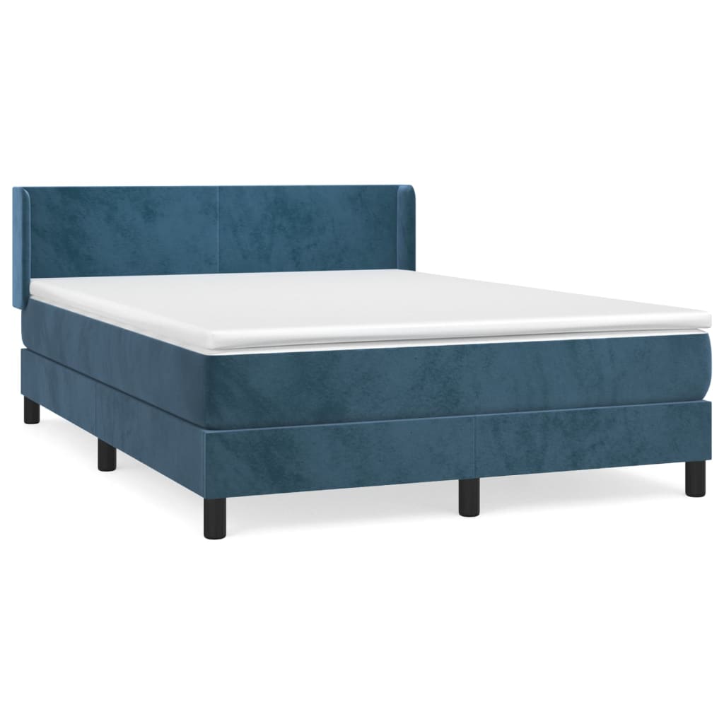 vidaXL Κρεβάτι Boxspring με Στρώμα Σκούρο Μπλε 140x200 εκ. Βελούδινο