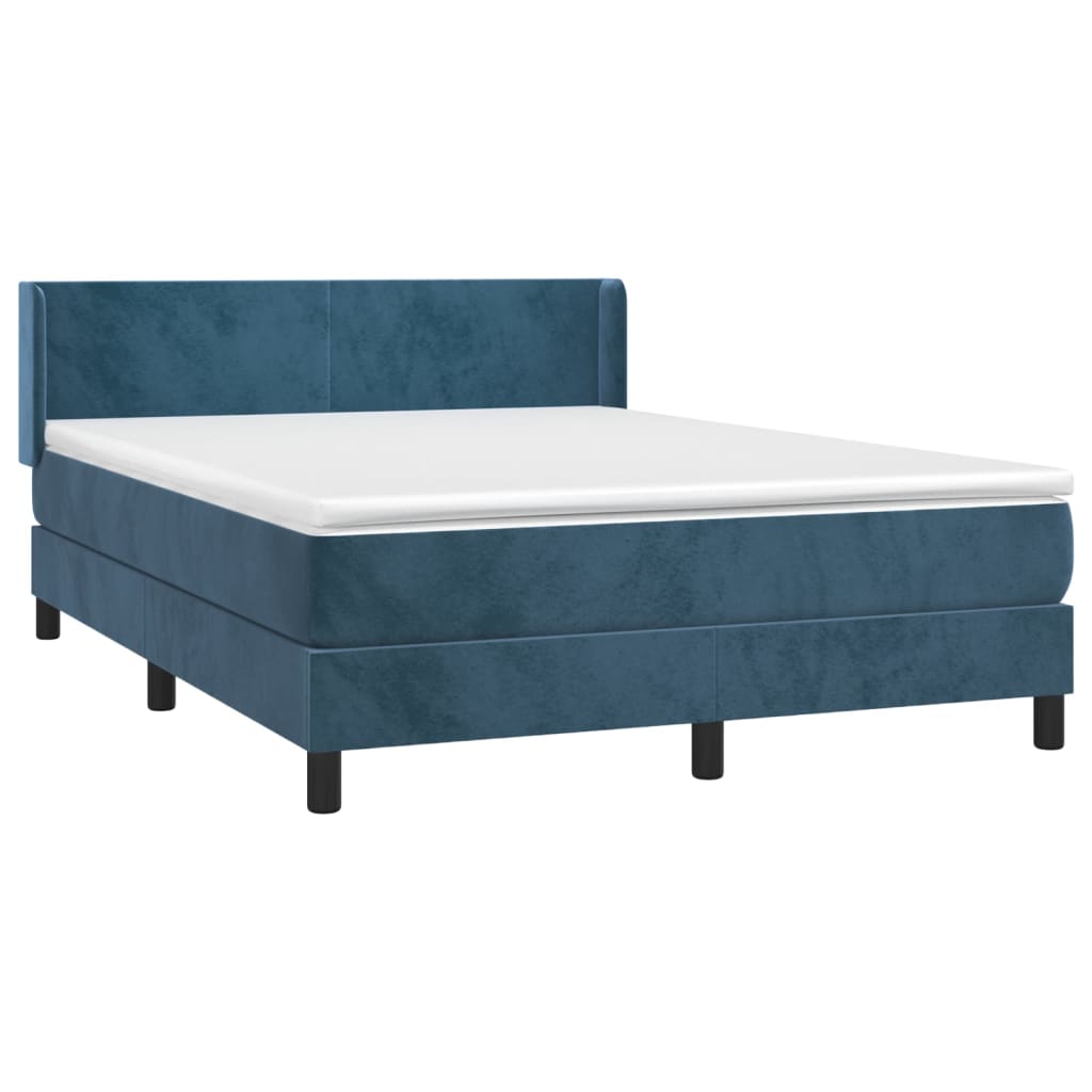 vidaXL Κρεβάτι Boxspring με Στρώμα Σκούρο Μπλε 140x200 εκ. Βελούδινο