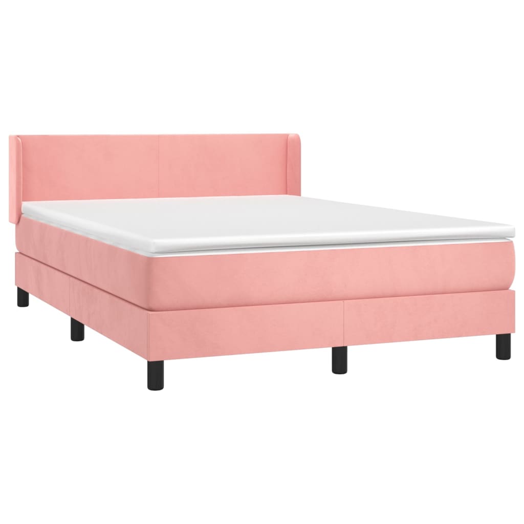 vidaXL Κρεβάτι Boxspring με Στρώμα Ροζ 140x200 εκ. Βελούδινο