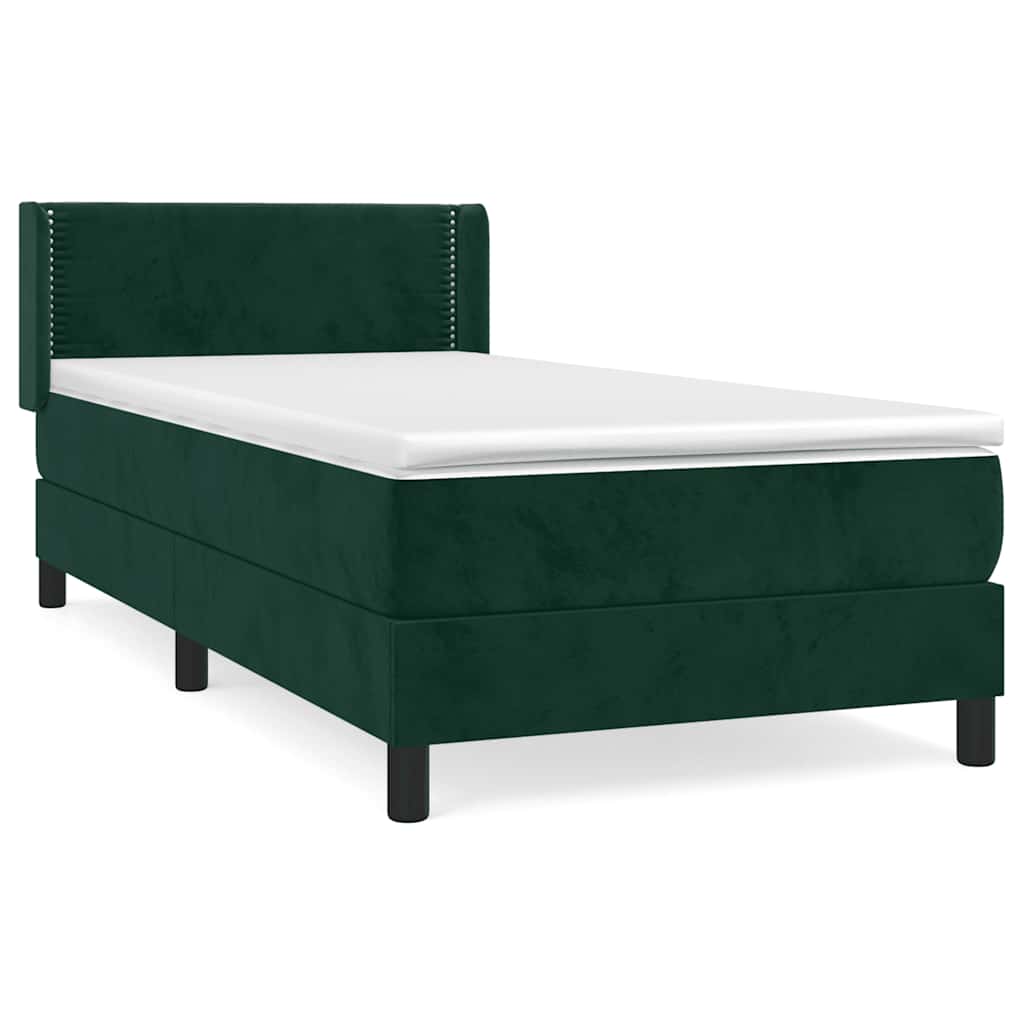vidaXL Κρεβάτι Boxspring με Στρώμα Σκούρο Πράσινο 80x200 εκ. Βελούδινο