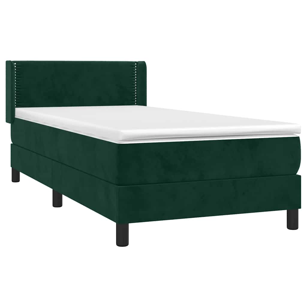 vidaXL Κρεβάτι Boxspring με Στρώμα Σκούρο Πράσινο 80x200 εκ. Βελούδινο