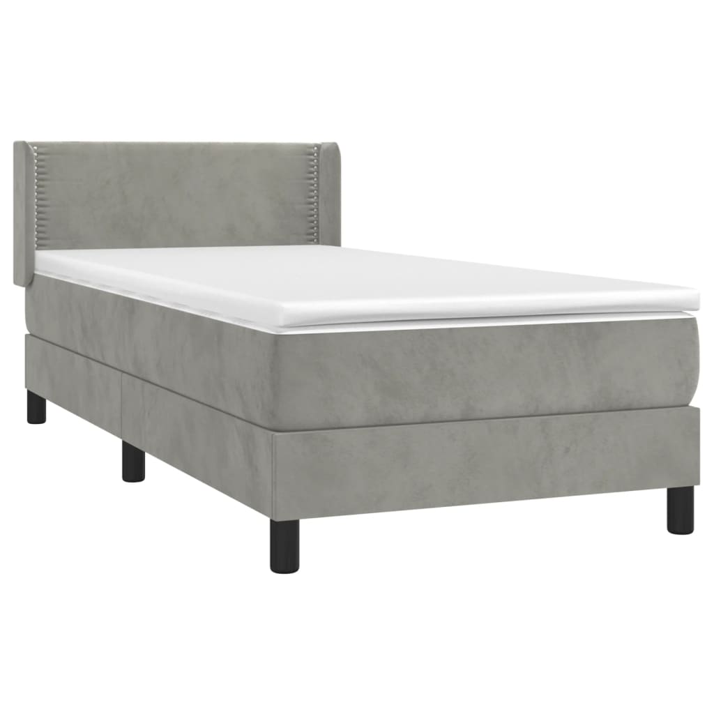 vidaXL Κρεβάτι Boxspring με Στρώμα Ανοιχτό Γκρι 90x190 εκ. Βελούδινο