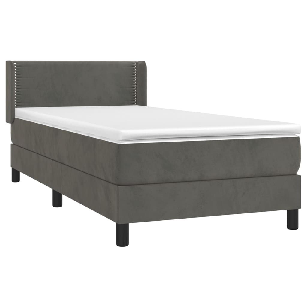 vidaXL Κρεβάτι Boxspring με Στρώμα Σκούρο Γκρι 90x190 εκ. Βελούδινο