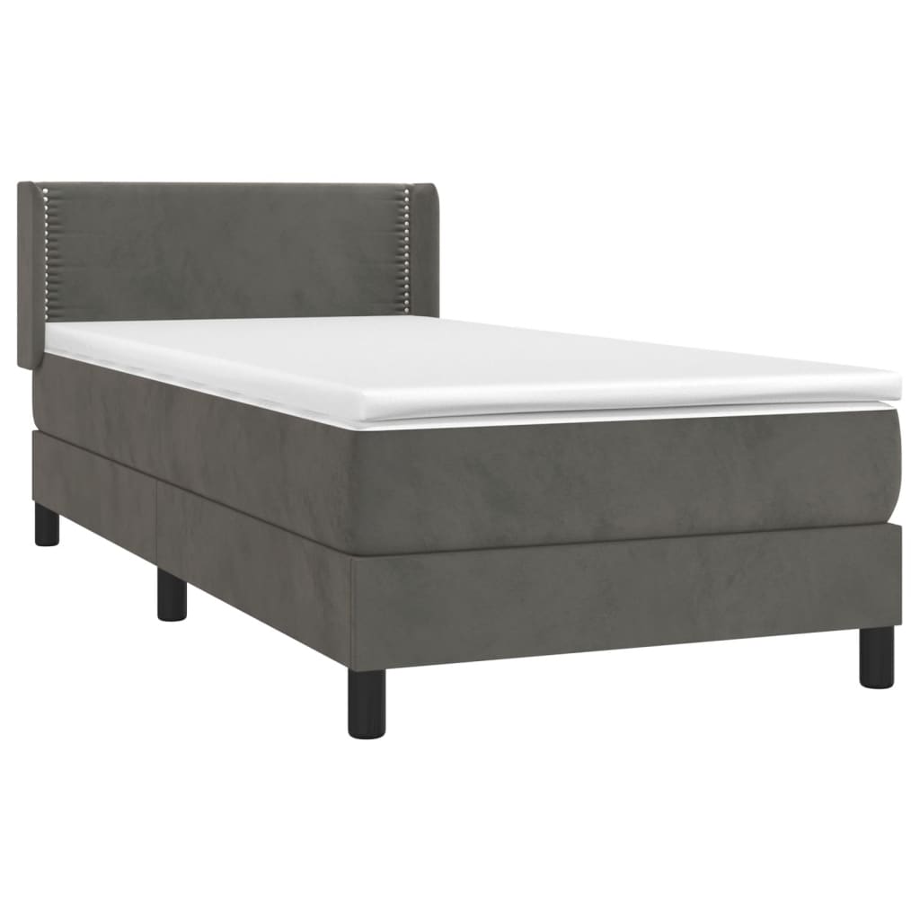 vidaXL Κρεβάτι Boxspring με Στρώμα Σκούρο Γκρι 100x200 εκ. Βελούδινο