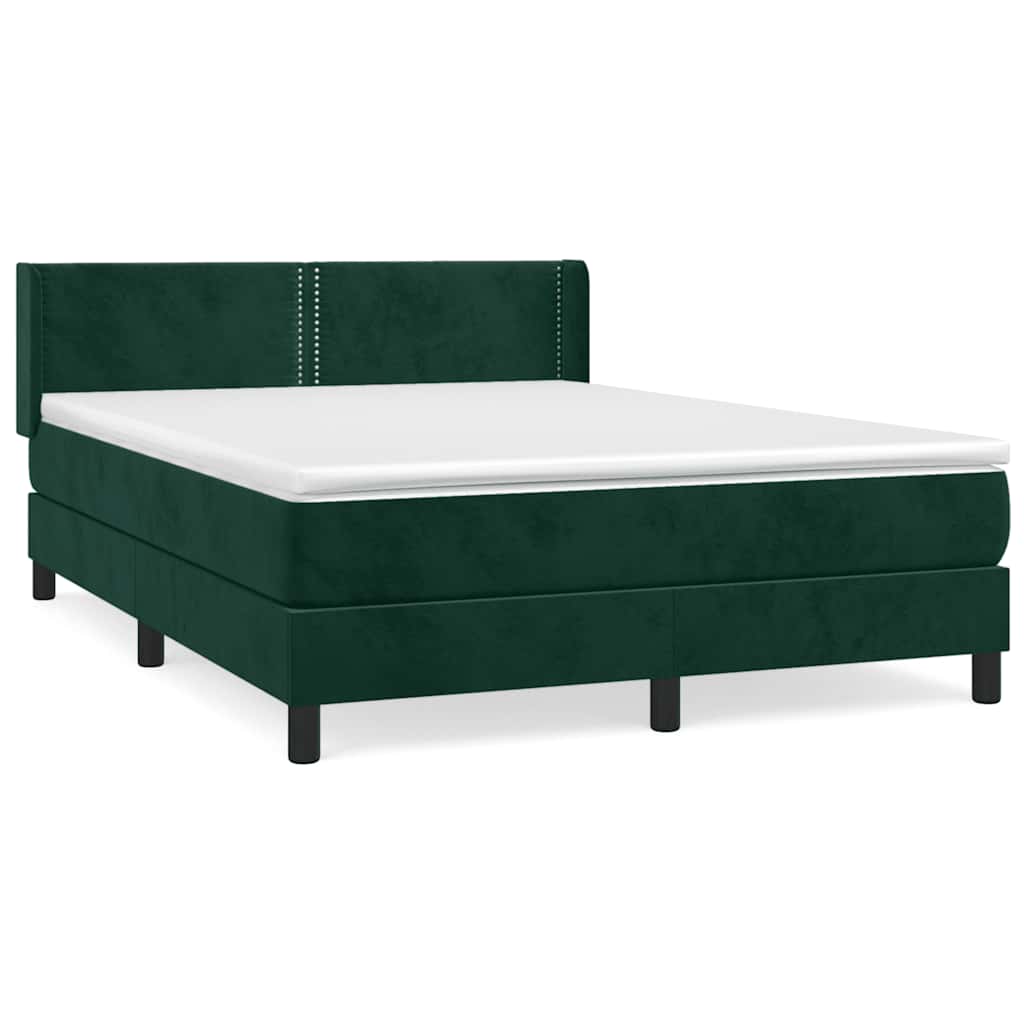 vidaXL Κρεβάτι Boxspring με Στρώμα Σκούρο Πράσινο 140x190εκ. Βελούδινο