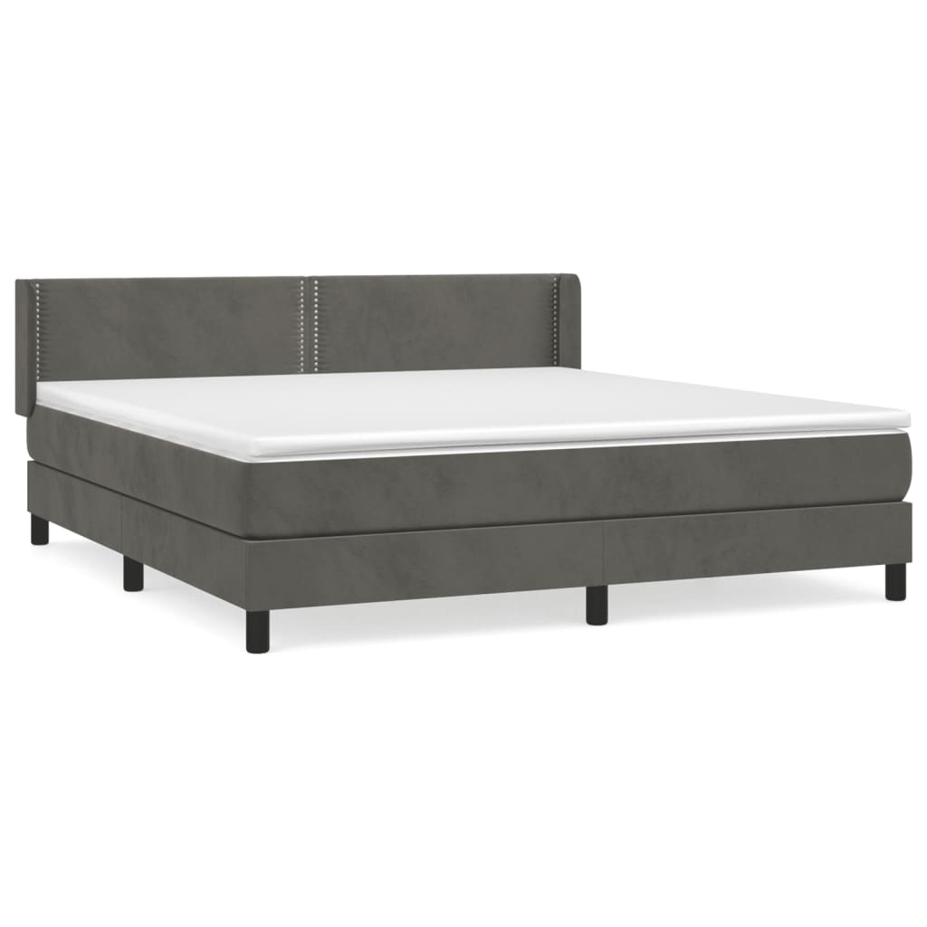 vidaXL Κρεβάτι Boxspring με Στρώμα Σκούρο Γκρι 160x200 εκ. Βελούδινο