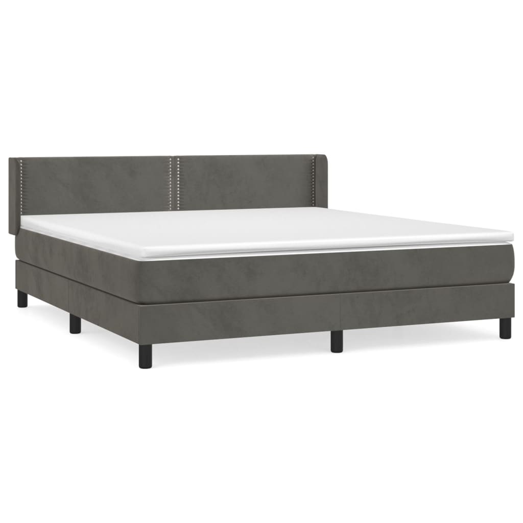 vidaXL Κρεβάτι Boxspring με Στρώμα Σκούρο Γκρι 180x200 εκ. Βελούδινο