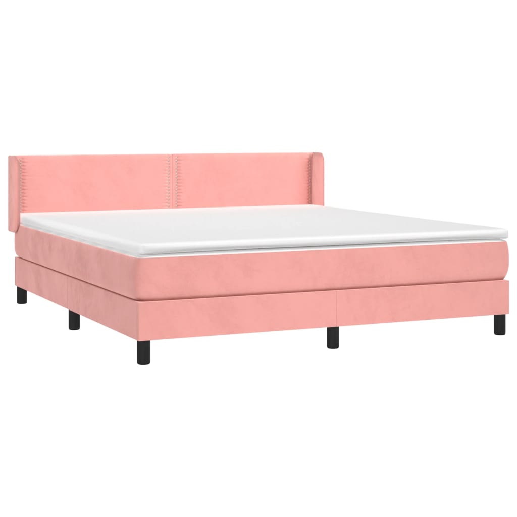vidaXL Κρεβάτι Boxspring με Στρώμα Ροζ 180x200 εκ. Βελούδινο