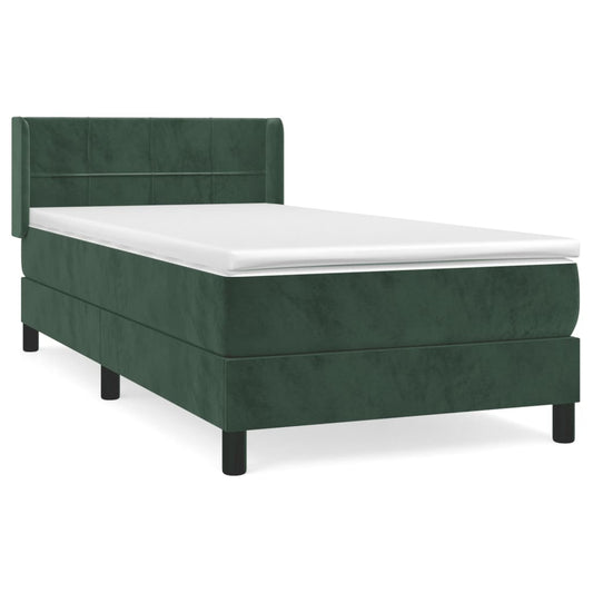 vidaXL Κρεβάτι Boxspring με Στρώμα Σκούρο Πράσινο 80x200 εκ. Βελούδινο