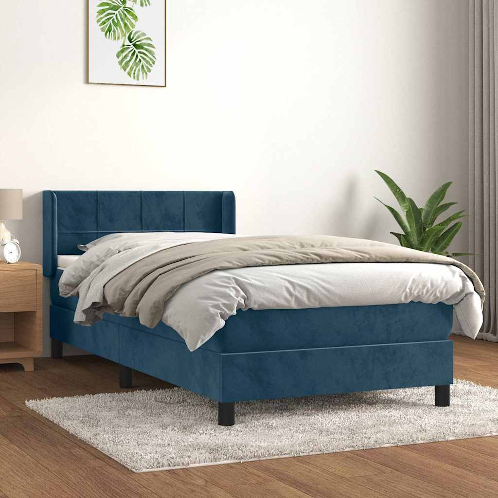 vidaXL Κρεβάτι Boxspring με Στρώμα Σκούρο Μπλε 80 x 200 εκ. Βελούδινο