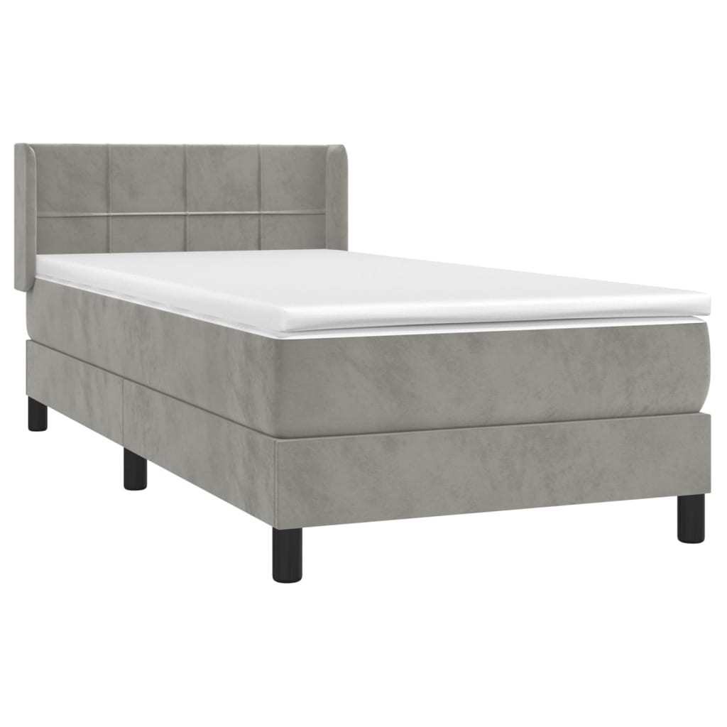 vidaXL Κρεβάτι Boxspring με Στρώμα Ανοιχτό Γκρι 90x190 εκ. Βελούδινο