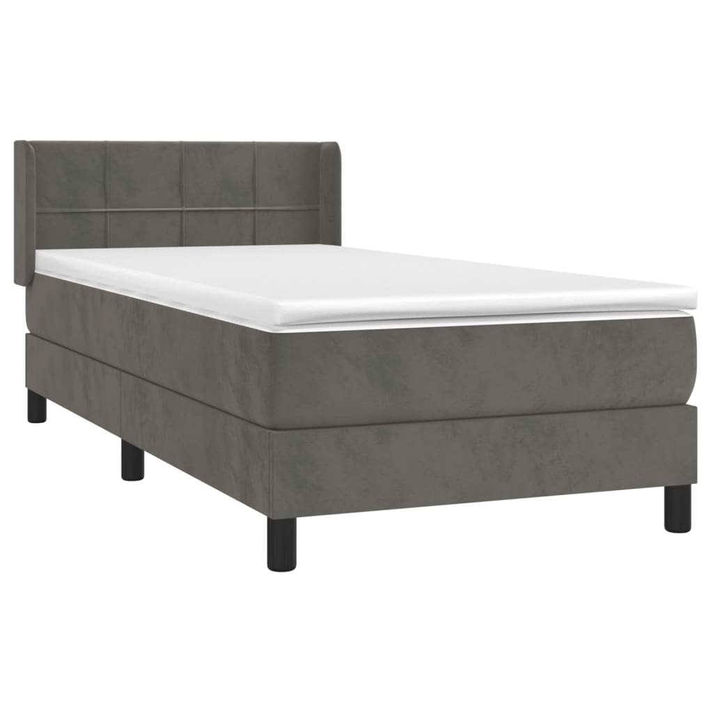 vidaXL Κρεβάτι Boxspring με Στρώμα Σκούρο Γκρι 100x200 εκ. Βελούδινο