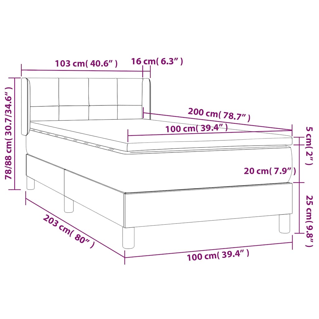 vidaXL Κρεβάτι Boxspring με Στρώμα Σκούρο Πράσινο 100x200εκ. Βελούδινο