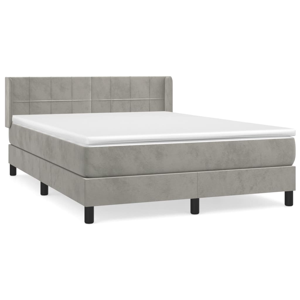 vidaXL Κρεβάτι Boxspring με Στρώμα Ανοιχτό Γκρι 140x190 εκ. Βελούδινο