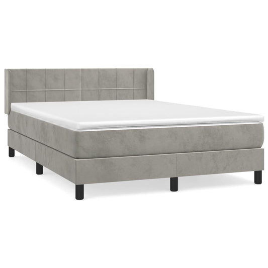 vidaXL Κρεβάτι Boxspring με Στρώμα Ανοιχτό Γκρι 140x190 εκ. Βελούδινο