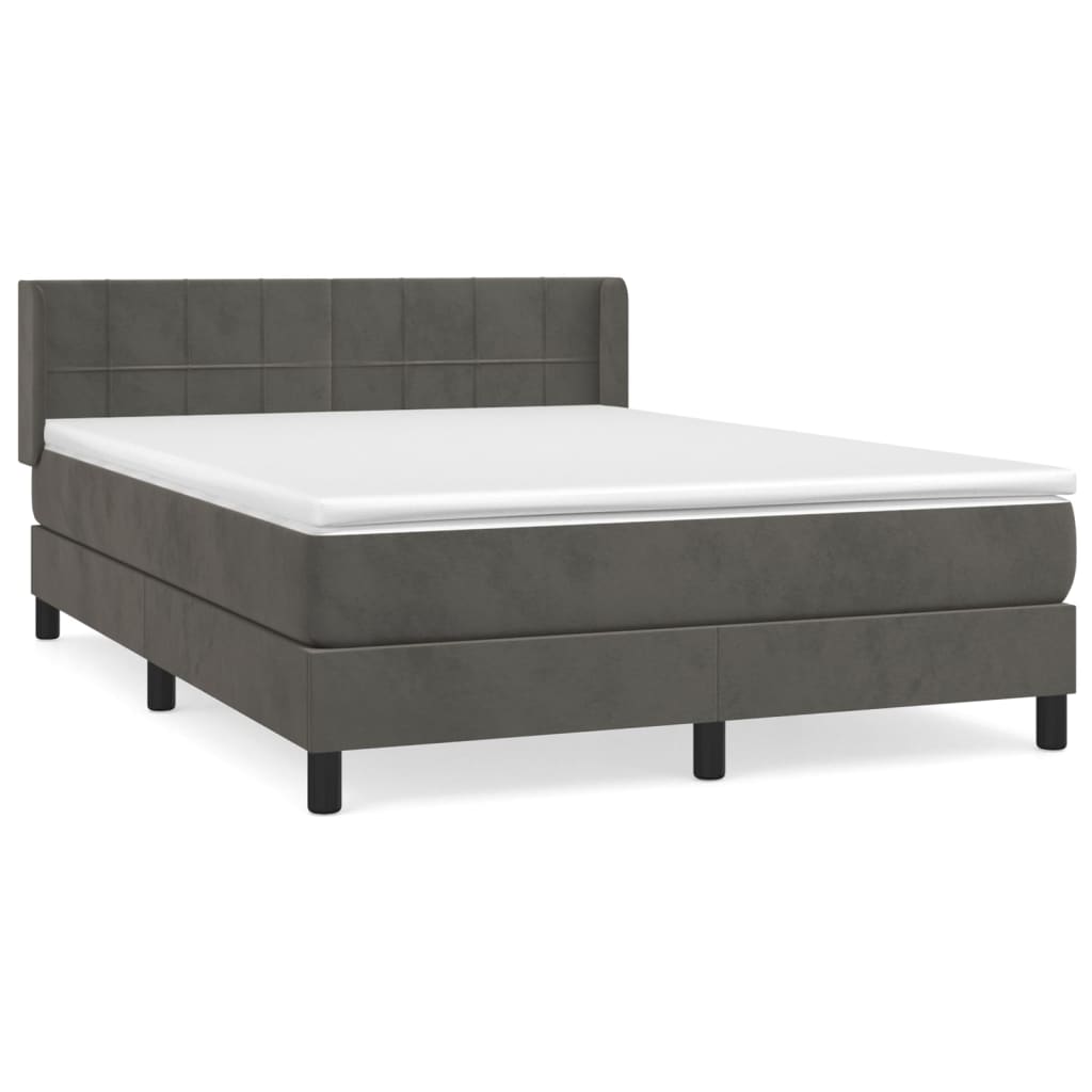 vidaXL Κρεβάτι Boxspring με Στρώμα Σκούρο Γκρι 140x190 εκ. Βελούδινο