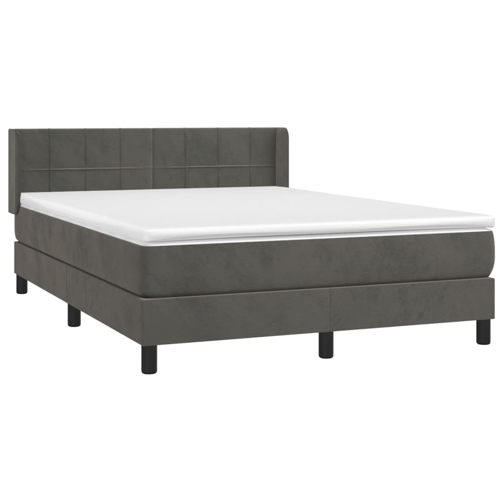 vidaXL Κρεβάτι Boxspring με Στρώμα Σκούρο Γκρι 140x190 εκ. Βελούδινο