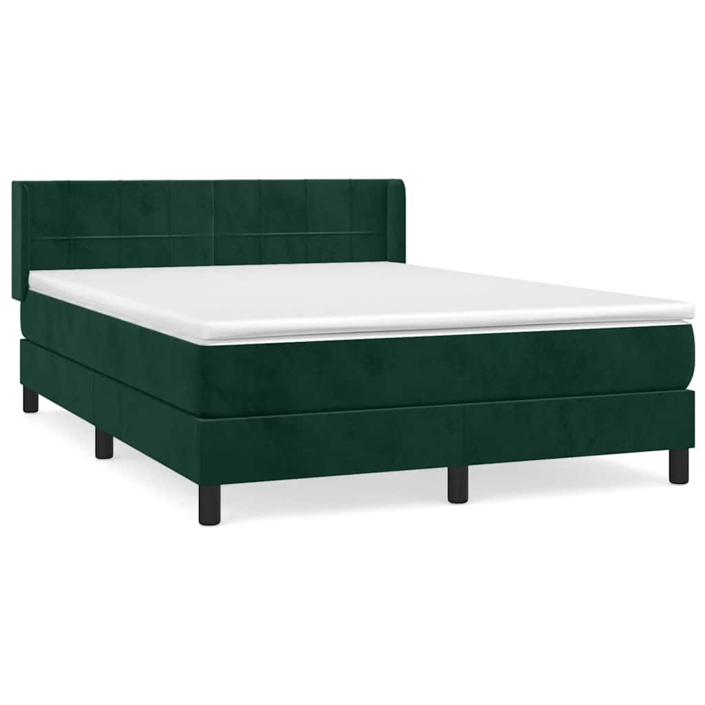 vidaXL Κρεβάτι Boxspring με Στρώμα Σκούρο Πράσινο 140x200εκ. Βελούδινο