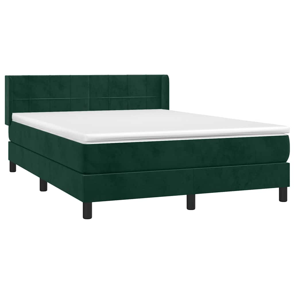 vidaXL Κρεβάτι Boxspring με Στρώμα Σκούρο Πράσινο 140x200εκ. Βελούδινο