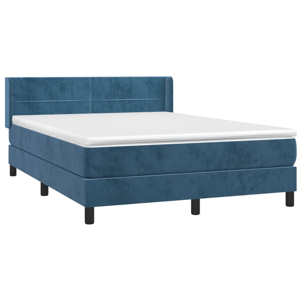vidaXL Κρεβάτι Boxspring με Στρώμα Σκούρο Μπλε 140x200 εκ. Βελούδινο