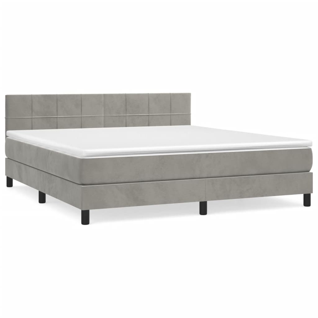 vidaXL Κρεβάτι Boxspring με Στρώμα Ανοιχτό Γκρι 160x200 εκ. Βελούδινο