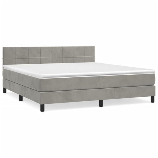 vidaXL Κρεβάτι Boxspring με Στρώμα Ανοιχτό Γκρι 160x200 εκ. Βελούδινο