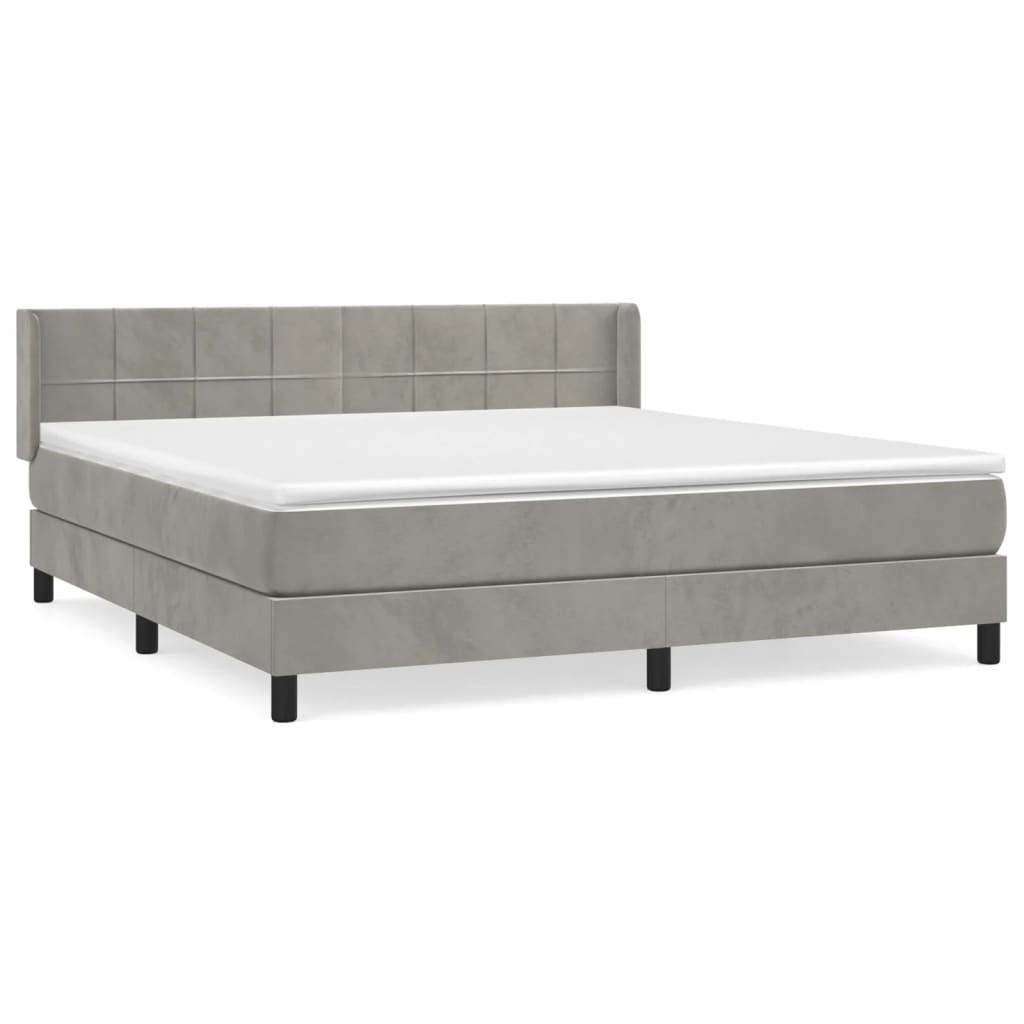 vidaXL Κρεβάτι Boxspring με Στρώμα Ανοιχτό Γκρι 160x200 εκ. Βελούδινο