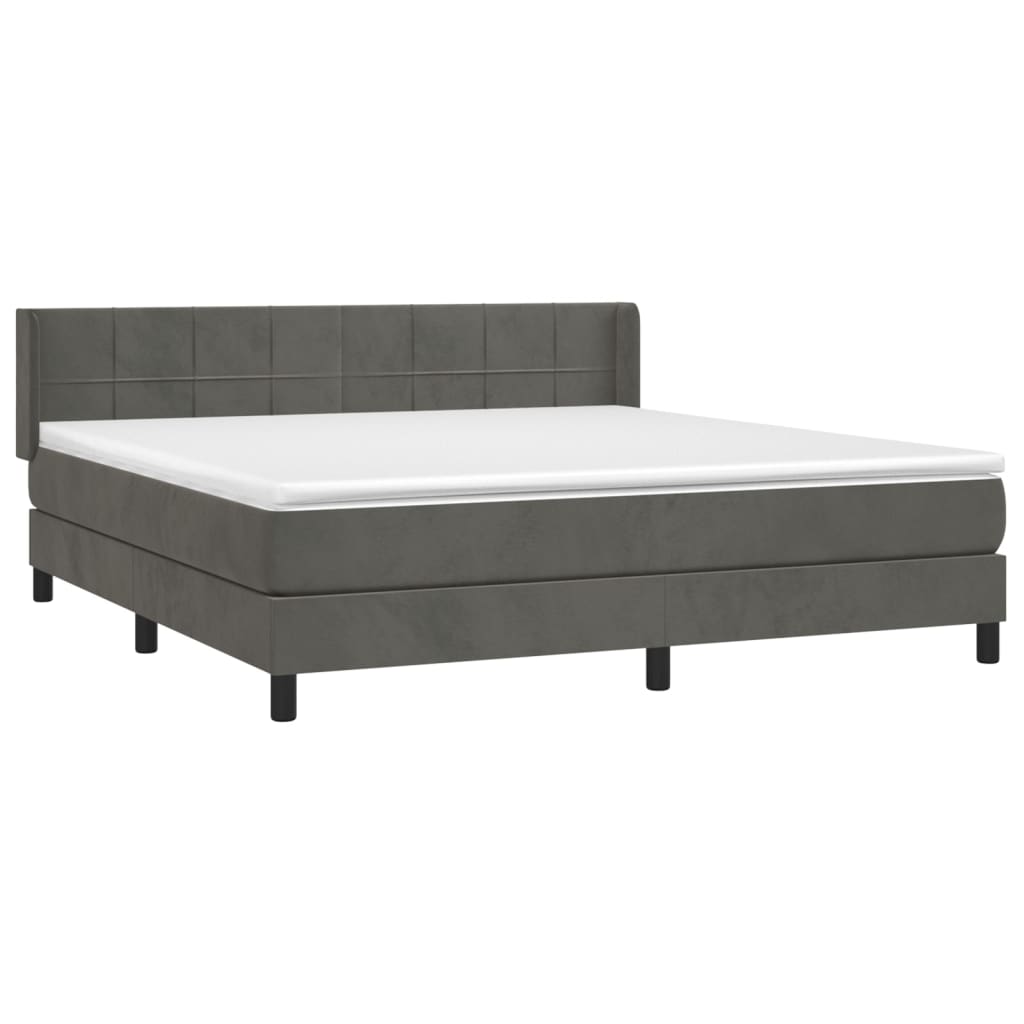 vidaXL Κρεβάτι Boxspring με Στρώμα Σκούρο Γκρι 180x200 εκ. Βελούδινο