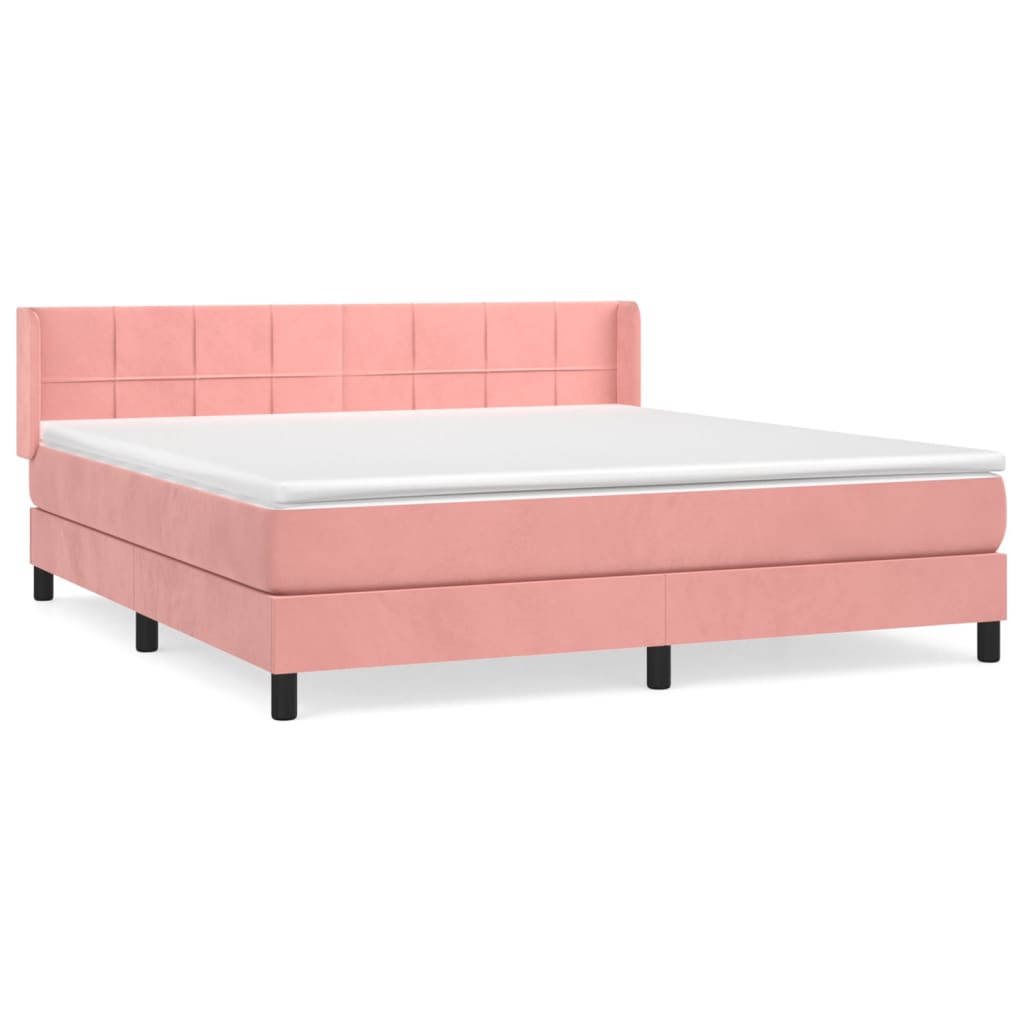 vidaXL Κρεβάτι Boxspring με Στρώμα Ροζ 180x200 εκ. Βελούδινο