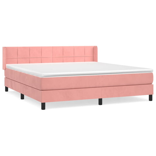 vidaXL Κρεβάτι Boxspring με Στρώμα Ροζ 180x200 εκ. Βελούδινο