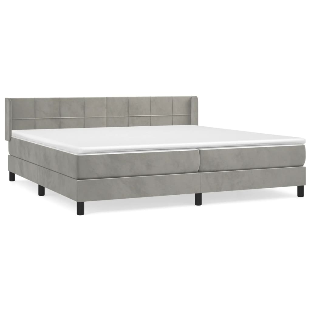 vidaXL Κρεβάτι Boxspring με Στρώμα Ανοιχτό Γκρι 200x200 εκ. Βελούδινο