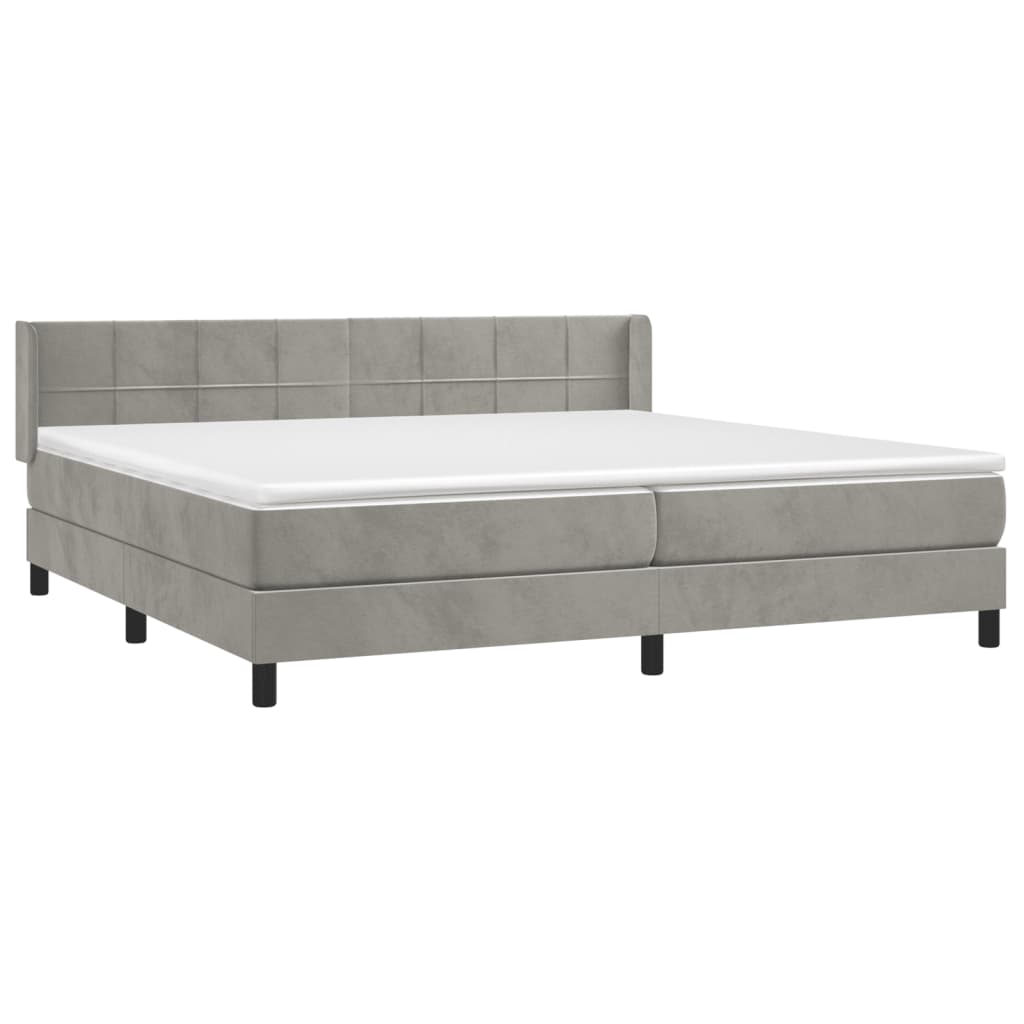 vidaXL Κρεβάτι Boxspring με Στρώμα Ανοιχτό Γκρι 200x200 εκ. Βελούδινο