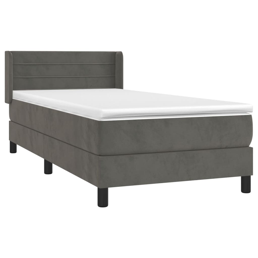 vidaXL Κρεβάτι Boxspring με Στρώμα Σκούρο Γκρι 90x190 εκ. Βελούδινο