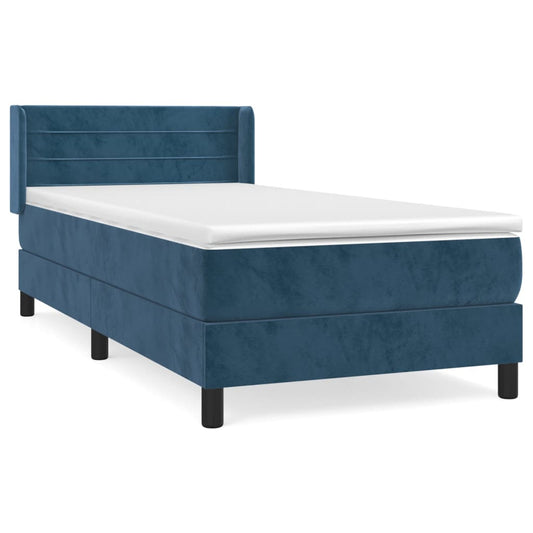 vidaXL Κρεβάτι Boxspring με Στρώμα Σκούρο Μπλε 90x190 εκ. Βελούδινο