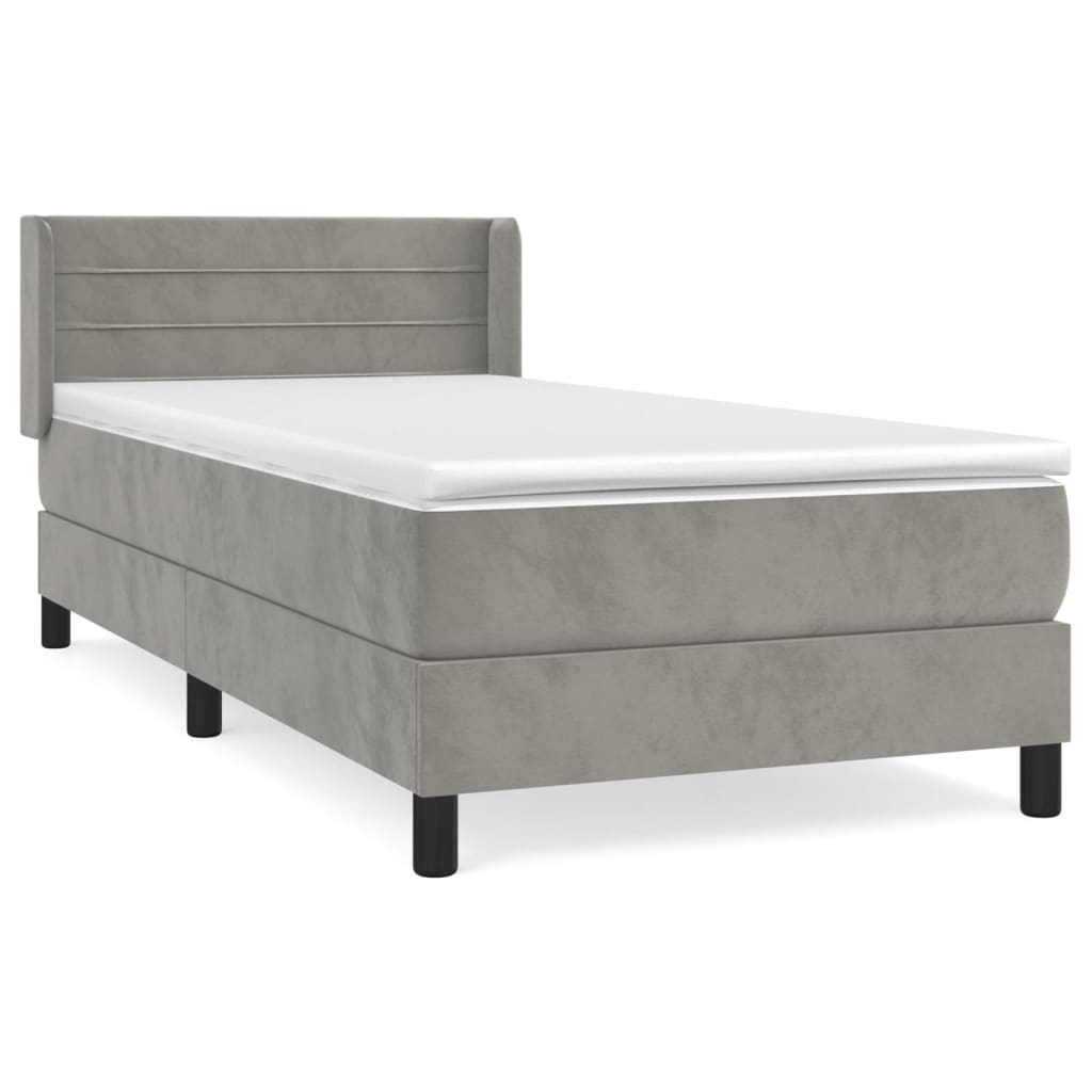 vidaXL Κρεβάτι Boxspring με Στρώμα Ανοιχτό Γκρι 90x200 εκ. Βελούδινο