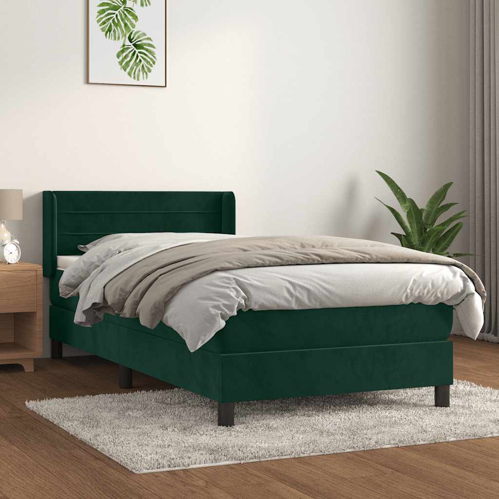 vidaXL Κρεβάτι Boxspring με Στρώμα Σκούρο Πράσινο 100x200εκ. Βελούδινο