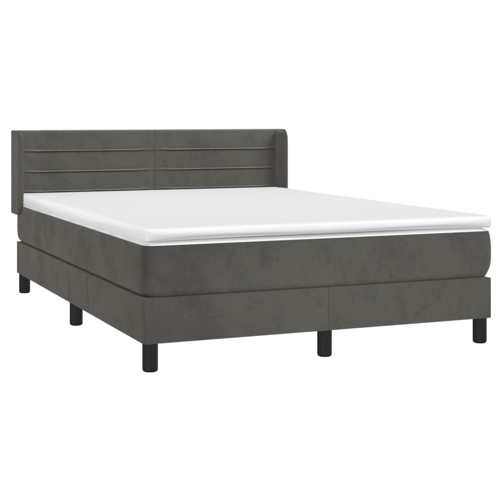 vidaXL Κρεβάτι Boxspring με Στρώμα Σκούρο Γκρι 140x190 εκ. Βελούδινο