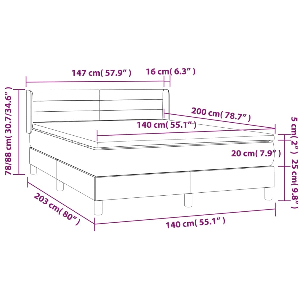 vidaXL Κρεβάτι Boxspring με Στρώμα Μαύρο 140x200 εκ. Βελούδινο