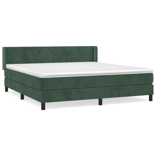 vidaXL Κρεβάτι Boxspring με Στρώμα Σκούρο Πράσινο 160x200εκ. Βελούδινο