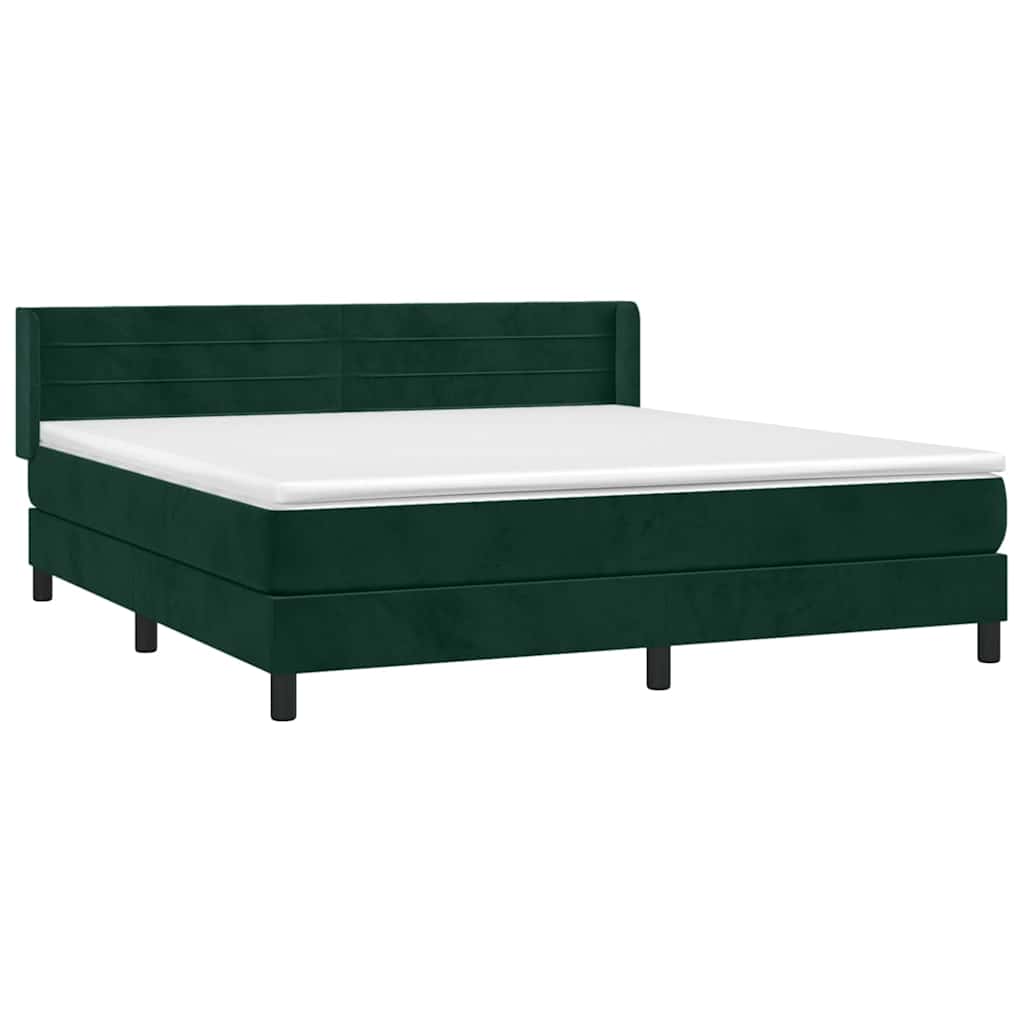 vidaXL Κρεβάτι Boxspring με Στρώμα Σκούρο Πράσινο 160x200εκ. Βελούδινο