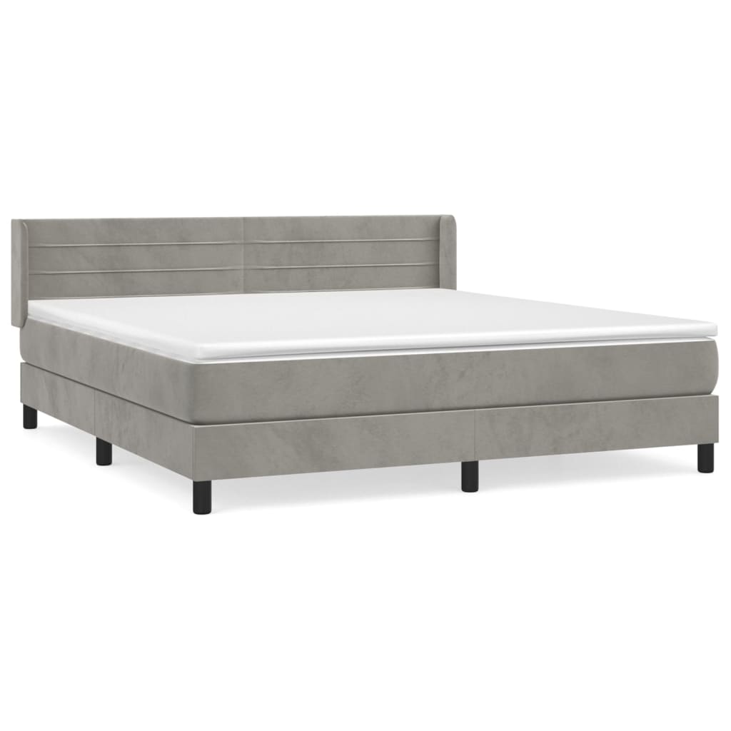 vidaXL Κρεβάτι Boxspring με Στρώμα Ανοιχτό Γκρι 180x200 εκ. Βελούδινο