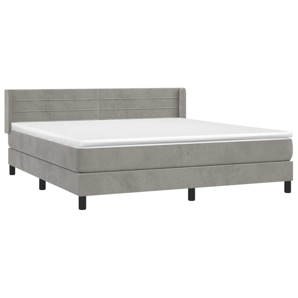 vidaXL Κρεβάτι Boxspring με Στρώμα Ανοιχτό Γκρι 180x200 εκ. Βελούδινο