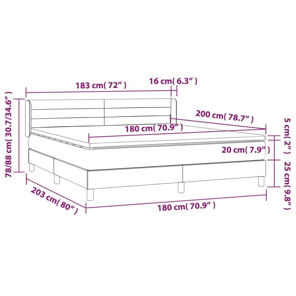 vidaXL Κρεβάτι Boxspring με Στρώμα Ανοιχτό Γκρι 180x200 εκ. Βελούδινο